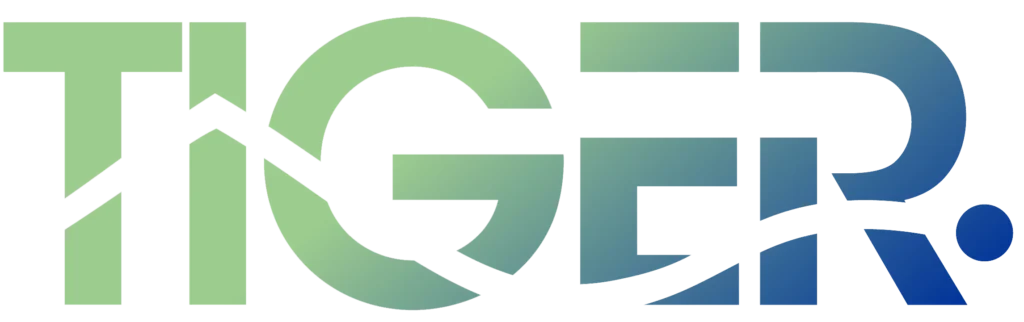 TIGER lettering in green and blue